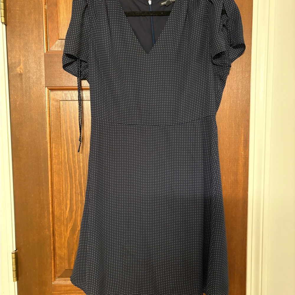 Puff Sleeve Navy Polka Dot Dress